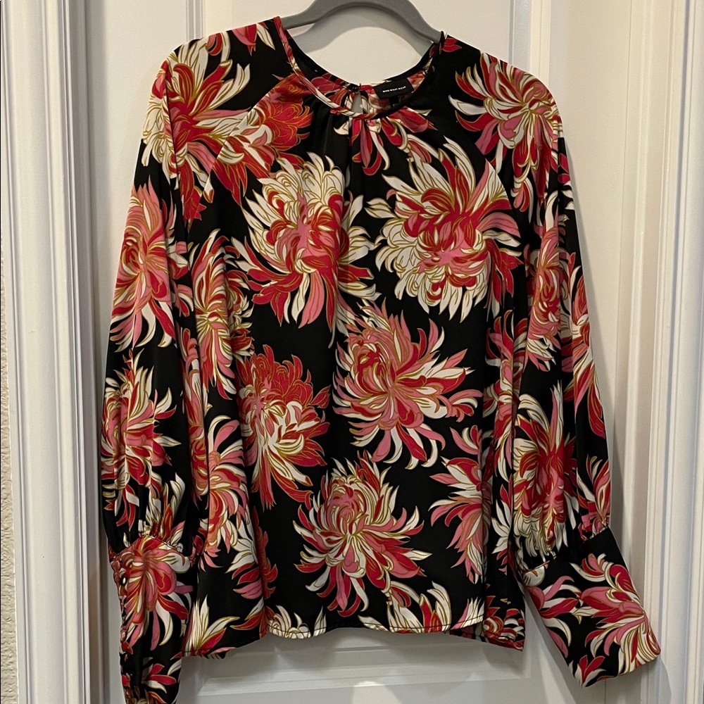 Who What Wear Black and Red Floral Blouse